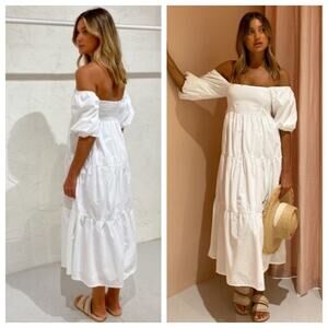 Faithfull The Brand Kiona Puff Sleeve White Tiered Peasant Dress Women's Size 2